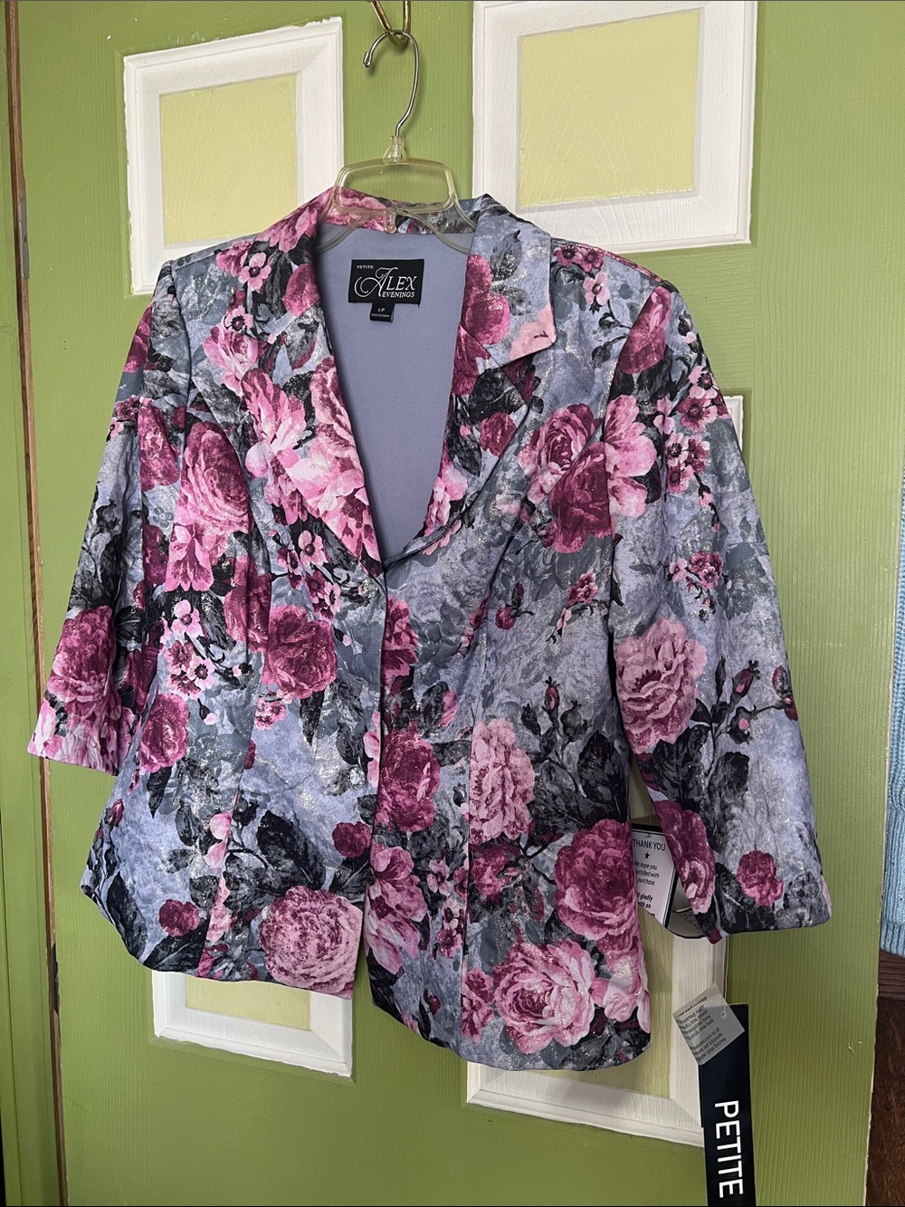 Alex Evenings Petite Floral Blazer in Pink and Gray